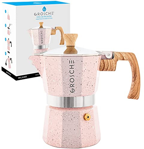 GROSCHE Milano-Maschine, Espressokocher für Herd, Greca-Kaffeemaschine, Herd-Kaffeemaschine und Espressokocher (Rosa, 3 Tassen)