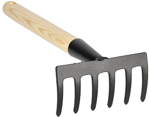 KOTARBAU® Rastrello da Giardino con 6 Denti con Manico in Legno 33 cm Piccolo Rastrello in Acciaio con Gambo Utensili da Giardinaggio Rastrellini a Mano Accessori da Giardino Manuali Attrezzi