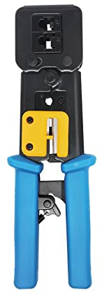 YIOVVOM Herramienta de crimpado RJ45/pelacables/cortador de cables para RJ11/RJ12 estándar, conectores RJ45 Pass-Thru (azul pelacables)