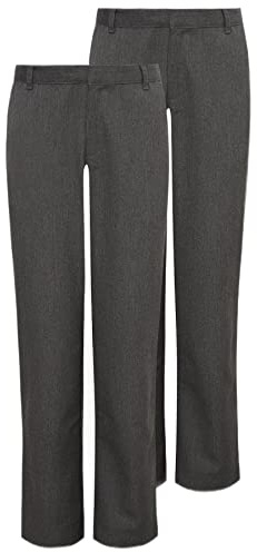 2PK Boys Adjustable Waist Regular Fit School Trousers Black Charcoal Grey Navy Blue 3-18 Years