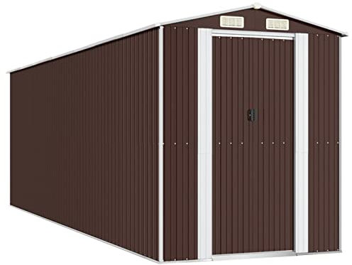 Keketa Gartenhaus Gerätehaus Garten Gartenhaus aus Blech Gartenhaus Schuppen Gartengeräte Gartengeräte Dunkelbraun 192x606x223cm Stahl verzinkt