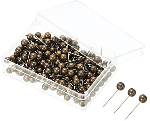 PATIKIL Goupilles Pression, 200 Paquet Rond Tête Carte Punaises Pouce Acier Points pour Monde Cartes Tableau Lièges, Bronzé
