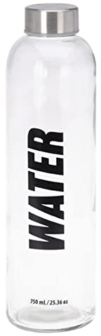 hibuy Trinkflasche WATER 750 ml - auslaufsicher & Kohlensäure geeignet - Glas transparent