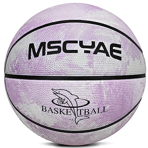 MSCYAE Basketball Size 5, Basketball for Children, Mini Basketball Size 3 Ideal for Youth Children's Hands, Outdoor Basketball (Purple White, 3)