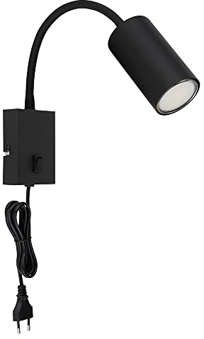 LED Wandleuchte dimmbar mit Fernbedienung Schlafzimmerlampe mit Stecker Leselampe, RGB Farbwechsel, flexibel, Schalter, Metall schwarz, 3,5W 290lm warmweiß, LxBxH 32x7x44 cm