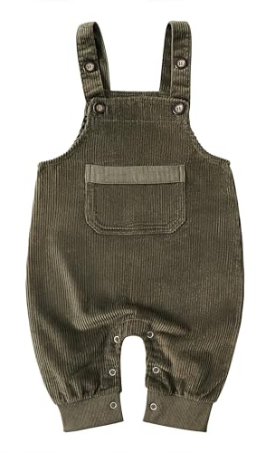 Volunboy Bambino Dinosauro Salopette, Unisex Senza Maniche Regolabili Pantaloni Velluto a Coste(Verde,9-12 mesi,Taglia 80)