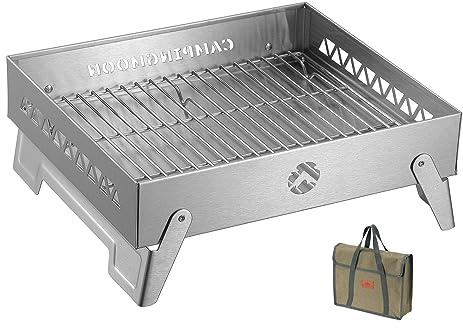 CAMPINGMOON Tragbarer Holzkohlegrill Feuerstelle Klein Edelstahl für Outdoor Kochen MT-6-LT