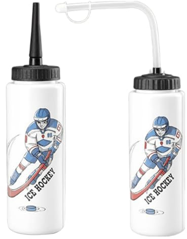 HUNYA Borraccia per Hockey | Spremere Bottiglie d'Acqua Sportive | Bottiglia d'Acqua da 1 Litro | Borraccia da Hockey con Cannuccia Lunga per Palestra, Calcio, Baseball | Regali di Hockey per Ragazzi