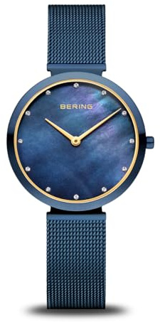 Bering Damen Quarz Uhr | Armbanduhr 32 mm Edelstahlgehäuse und Zifferblatt | Milanaisearmband | Saphierglas | 3 ATM | 18132