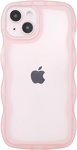 miyonsin Custodia per iPhone 15 Plus, Graziosa Custodia a Forma di Onde Ricce, Trasparente Custodia Protettiva per Ragazze e Donne, TPU Antishock Cover per iPhone 15 Plus, Rosa
