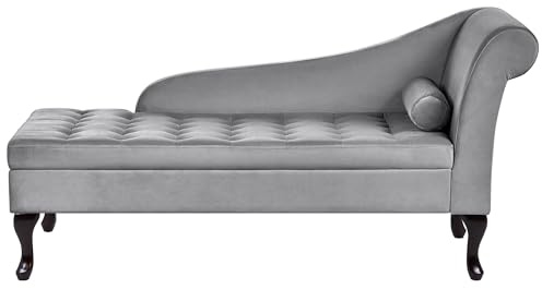 Beliani Glam Right Hand Chaise Lounge with Storage Velvet Upholstery Black Legs Light Grey Pessac