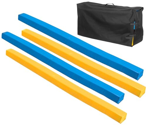 VOSS.farming 4X Bodenarbeitsstangen 300x10x10cm, Schaumstoffstangen inkl. Tasche, Sprungstangen, Longierstangen, 2X gelb + 2X blau