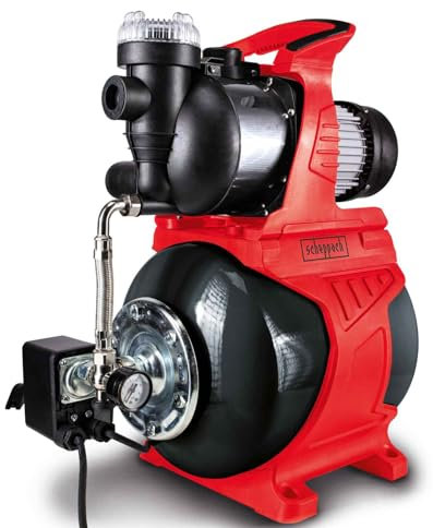 Scheppach Hauswasserwerk HWW1000 Brunnenpumpe | Fördermenge 4300 L/h | Leistung 1000W | Kesselinhalt 19L | Förderdruck 1,5 bis 4,4 bar | Förderhöhe 44m | Ansaughöhe 7m