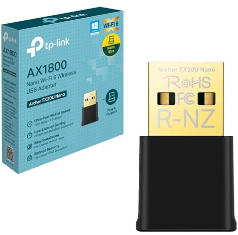 TP-Link Archer TX20U Nano AX1800Mbps WiFi 6 Wireless MU-MIMO USB Adapter, Fast WiFi Dongle, Dual-Band Wireless USB Adapter for PC, Lower Latency Gameplay, Improved Security