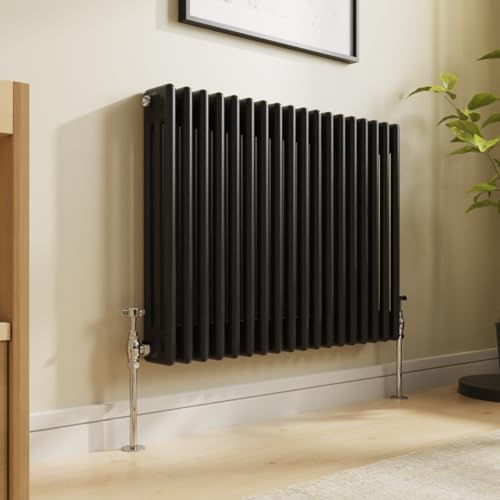 NRG Black Traditional Cast Iron Style Radiator Triple Panel 600 x 830mm | Column Radiator, Central Heating Rad, Radiator Wall Mounted, Bathroom Radiator, for Kitchen Living Room