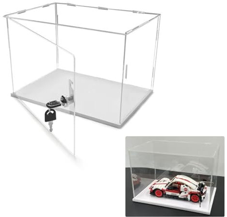 Acryl Vitrine Transparente Acrylvitrine, Staubdichte Vitrine mit Weißem Sockel und Schloss und Schlüssel, Aufbewahrungsbox auf der Arbeitsplatte für Actionfiguren / Automodelle(15cm(6)x15cm(6)x15cm(
