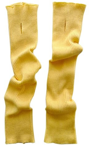 Gestrickte Wollhandschuhe Winter offene Finger Bildschirm warme einfarbige langärmelige Handschuhe Handstulpen Lange Fingerlose Handschuhe Warme Latex Strumpfhose (Yellow, One Size)