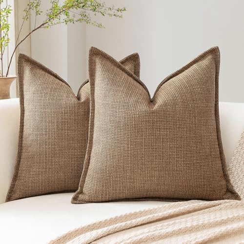 Artscope 2er Set Kissenbezüge Einfarbig Wurfkissenbezug Leinen Kissenbezug 40x40 cm Moderne Kissenhülle Dekokissen Sofakissen für Wohnzimmer Schlafzimmer Zuhause Dekor Braun