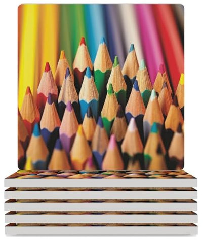 Untersetzer-Set, bunte Pinsel-Untersetzer für Couchtisch, saugfähige Keramik-Untersetzer mit Korkboden, quadratische Untersetzer, rutschfest, 9,4 x 9,4 x 0,8 cm, 6 Stück