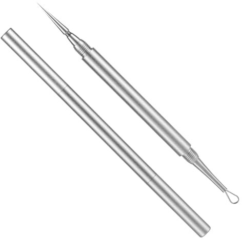 Extractor de Puntos Negros, Metal 2 en 1 Aguja para Limpiar el Acné Profesional Aguja para Quitar Espinillas Eliminador de Puntos Negros para Nariz y Rostro (Plata)