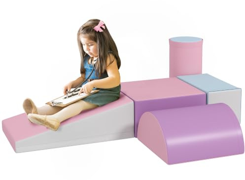 HOMCOM 5 TLG. Schaumstoff Bausteine für Baby & Kleinkinder Mehrfarbig | Softbausteine, Klettern, Bauklötze, Weiche Schaumstoffbausteine, Riesenbausteine, Schaumstoffblöcke, Bausteinset