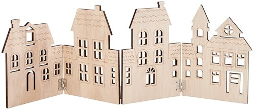 VBS Holz-Silhouette Häuserzeile Holz-Dekoration Sperrholz Furniert Unbemalt Höhe 14 cm Länge 38.5 cm Ideal für kreative Gestaltung und Dekorationsprojekte