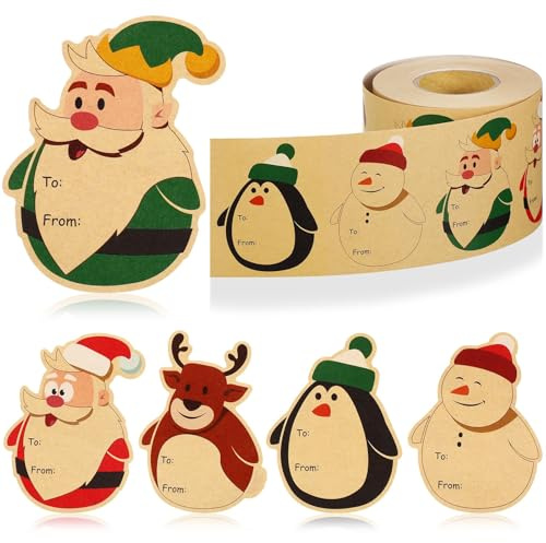 Aufkleber Weihnachten, 200 Stück Weihnachts Geschenkanhänger Winter Weihnachtssticker Klebeetiketten Zum Beschriften für DIY, Weihnachtsdeko, Geschenkverpackung (A)