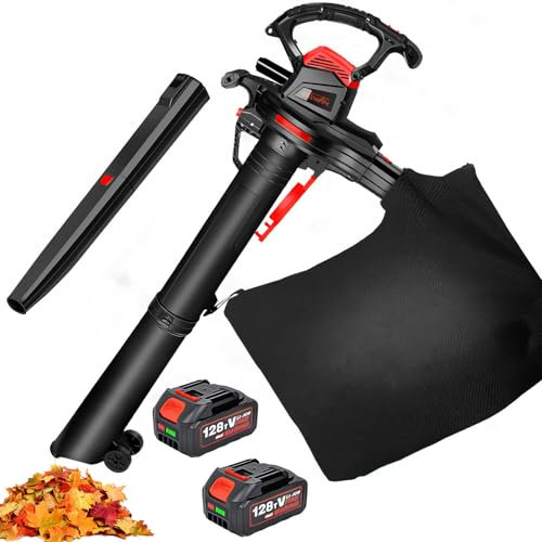 Souffleur et aspirateur à Feuilles sans Fil avec Sac, souffleur à Feuilles électrique sans Fil 40 V, 6 Vitesses, 156 pi3/min, 2 aspirateurs et broyeurs à Batterie de 4,0 Ah pour l'entretien de la PE