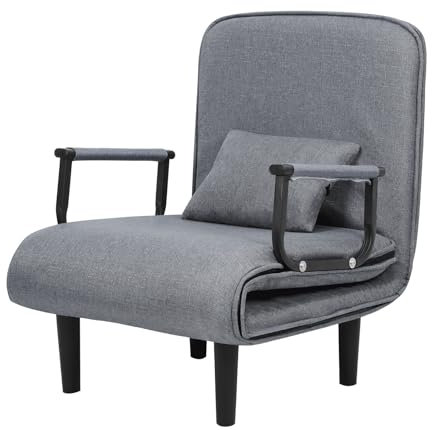 Qiebenav Schlafsessel 3 in 1, 65 * 190cm Schlafsofa mit Bettfunktion, Klappsessel mit 6-Stufen Verstellbarer Rückenlehne, Schlafsofa Gästebett, Metallgestellwäsche, 150 kg tragend (Grau)