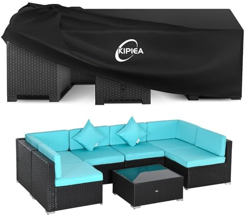 Kipiea Housses de protection extra larges pour meubles de jardin, housses de meubles d'extérieur carrées imperméables, tissu Oxford 420D pour table de jardin coupe-vent, anti-UV pour chaises et table