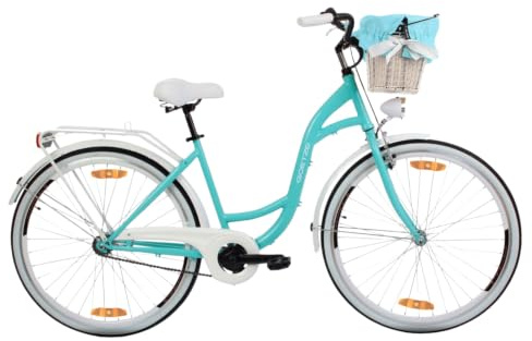 Goetze Style 26 Zoll Damen Citybike, 17 Zoll Tiefeinsteiger Rahmen, 1-Gang Rücktrittbremse, V-Bremse vorne, LED-Beleuchtung, Gepäckträger, Rattankorb, Komfortsattel, mit Ständer & Klingel