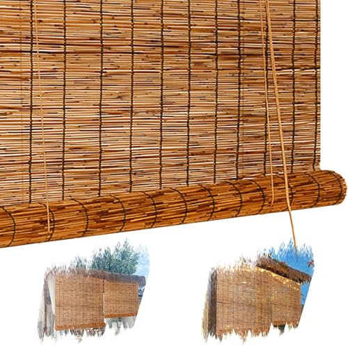 Anpassen Schilfrohrvorhang Bambusrollo Outdoor Wetterfest Sichtschutz Bambus Rollo Sonnenschutz/Atmungsaktives Bambus Raffrollo Jalousine Verdunkelungsrollos 45-160cm Breit Für Garten Pergola Fenster
