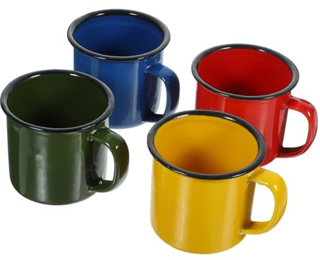 Veemoon Lot de 4 Tasses en Émail Épaissi, Mug Rétro pour Boisson