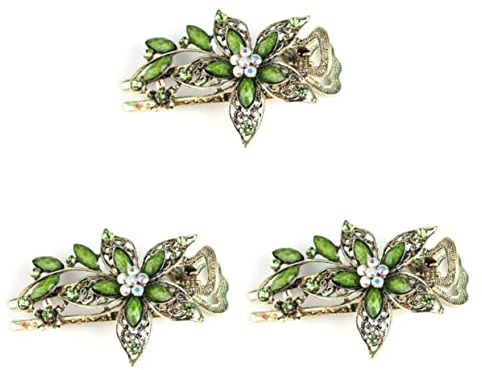BESPORTBLE Vintage Haarschmuck Damen - Grüne Strass-Haarspangen Mit Blumen Design Elegante Metall Haarspangen Für Festliche Anlässe Und Alltag Kristall Haarschmuck Für Einen