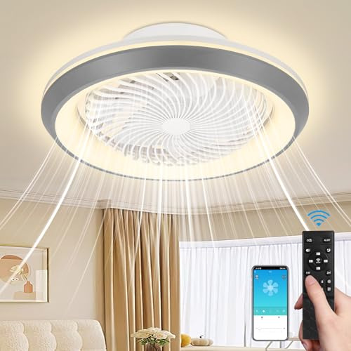Bellanny 75W Deckenventilator mit Beleuchtung, 360° Drehung Reversibel LED Deckenleuchte Ventilator, 3000-6500K Deckenlampe Fernbedienung&APP, 6 Windstufen Smart-Lampe für Wohnzimmer Schlafzimmer,Grau