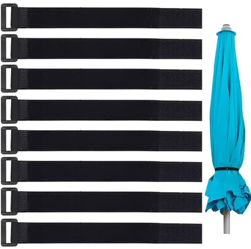 GXGM 8 Pezzi Cinghia per Ombrello, Cinghie per Ombrellone Riutilizzabile Cinturino con Gancio e Anello Cinghia di Fissaggio per Ombrelloni a Sbalzo Regolabile Accessori Ombrellone Mare