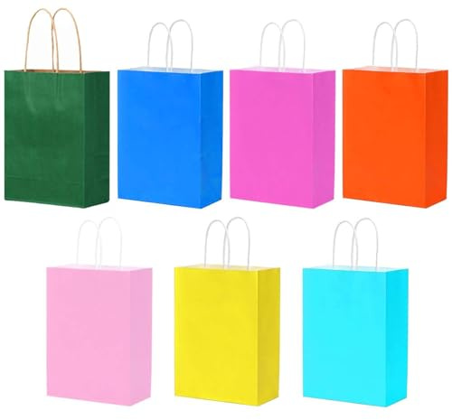 35 Pcs Paper Party Bags, Candy Gift Bags with Handles（vivid colour） | Medium (27x20x12cm), 7 Colors Kraft Bags for Kids and Adults Parties,Birthdays,Shopping,Celebrations,Wedding,Christmas