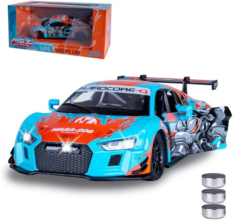 JAMARA 402605 Audi R8 LMS Diecast 1:24 con batterie a bottone – Modellino auto giocattolo per bambini, modello auto in miniatura, regalo per bambini, porte apri/chiudi manualmente, luce