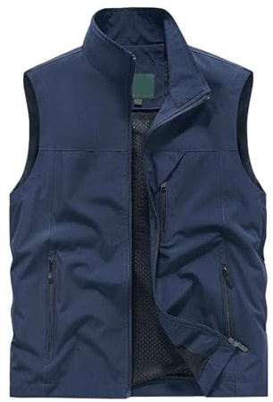 Generico Gilet Casual Leggero Outdoor per Uomini, per Lavoro, Pesca, Fotografia, Viaggi e Golf, a Cerniera, Senza Maniche, con Tasche(1G-Blue, M)