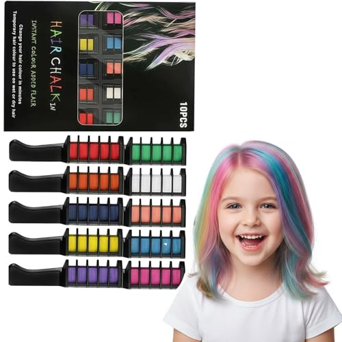 Haarkreiden für Mädchen, 10 Stück auswaschbare Haarkreide für Kinder, tragbare nicht klebrige Temporäre Leuchtende Haarfarbe, Haarsprayfarbe für Kinder,Weihnachten, Geburtstagsparty (10Stück)