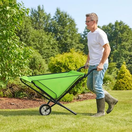 Heavy-Duty Folding Garden Wheelbarrow Trolley – 80kg Capacity Portable Barrow for Outdoor Gardening Lawn & Yard Work (Green)