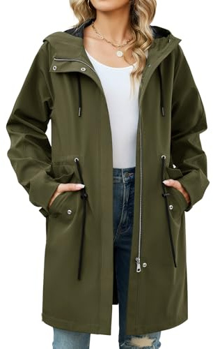HEEKPEK Chaqueta Mujer Primavera Largo Chaqueta de Entretiempo Ligero Casual Cazadora Cortavientos Parka Exteriores Cremallera Abrigo con Capucha para Primavera, Verano y Otoño