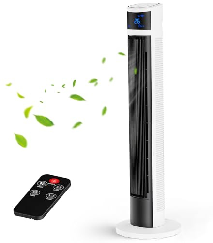 ahnwer 40 Inch Tower Fan, Oscillating Column Fan with Remote Control and 80° Oscillation, 3 Speeds, 3 Modes, 12H Timer, LED Display, Bladeless Tower Fan for Bedroom Living Room and Home Office