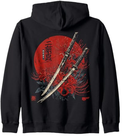 Katana Épée de lys araignée Rouge Anime Japonais Otaku Sweat à Capuche