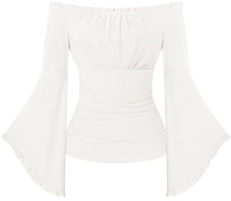 SCARLET DARKNESS Renaissance Pirate Wrap Top Women Off the Shoulder Flare Sleeve Blouse Medieval Gothic Halloween Costume