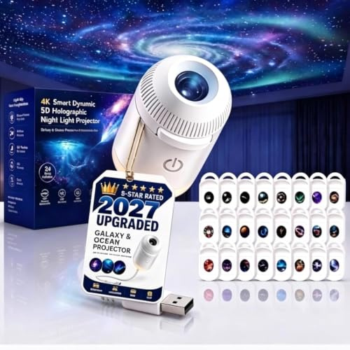 BomKra Veilleuse Projecteur De Galaxie 2 En 1, Plug And Play, Projecteur Ciel Etoile Et De Lune Usb à 360° Pour, Avec 3/12/24 Films De Projection, Lampe Projecteur Led Portable (24 Blanches)