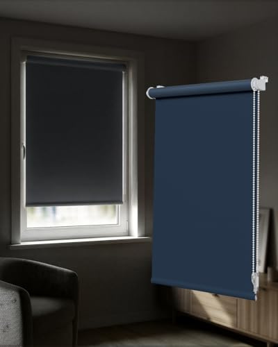 Victoria M. Tenebra Tenda a Rullo Oscurante, Montaggio con e senza Fori, Avvolgibile, Blu Scuro, 45 cm x 220 cm (Larghezza x Altezza)