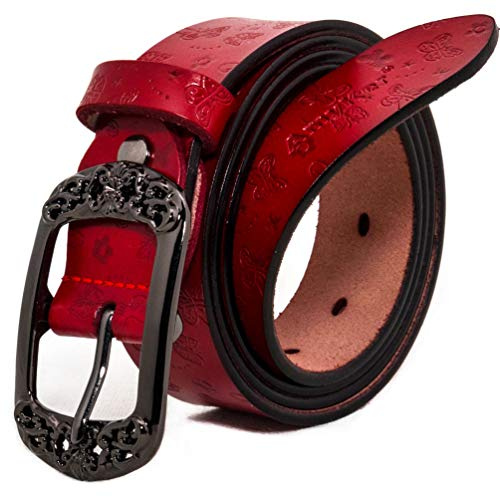 AmyKer Gürtel Damen Vintage ledergürtel Rot Gelb Braun Schwarz Jeansgürtel Geschenkbox Breite 3,3 cm Ak011,Rot,110 cm