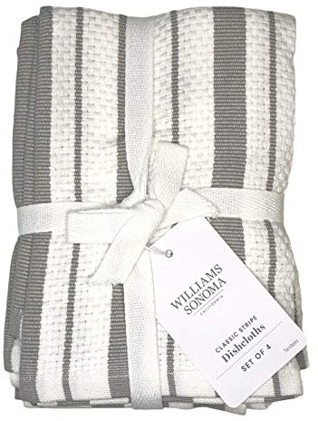 Williams-Sonoma Classic Striped Dishcloths, Dishrags, Drizzle Grey (Set of 4)