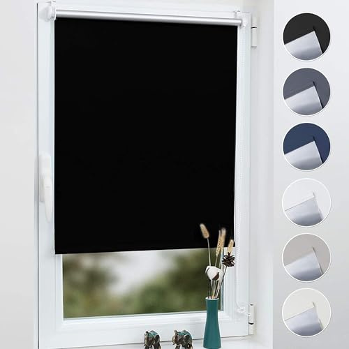 Grandekor Verdunklungsrollo ohne Bohren Schwarz 50x150cm(Stoffbreite 46cm) Rollos für Fenster ohne Bohren & mit Bohren,Verdunkelungsrollo Thermorollo Klemmrollo Fensterrollo verdunkelung Hitzeschutz